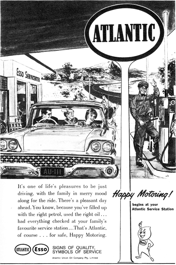 1961 Alantic Petrol Ad featuring 1959 Ford